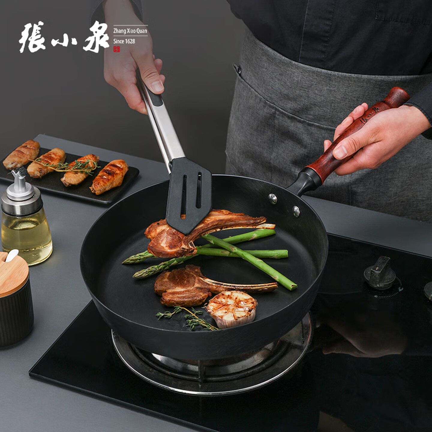 张小泉中华黑金铁锅三件套(炒锅32cm-煎锅28cm-汤锅24cm)高清大图
