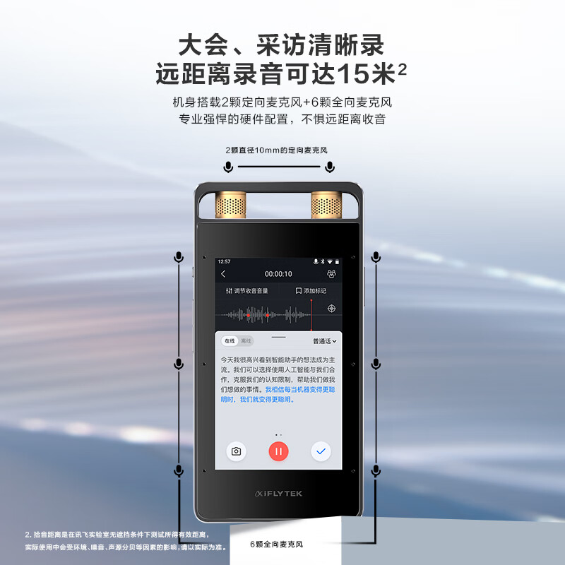 科大讯飞AI录音笔SR502 免费录音转文字智能降噪录音便携专业录音设备