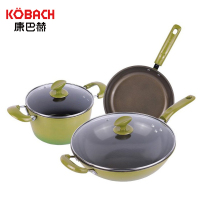 康巴赫锅具套装陶晶锅具厨具不粘锅套装三件套炒锅煎锅汤锅陶晶/瓷晶3件套套锅 炉灶通用