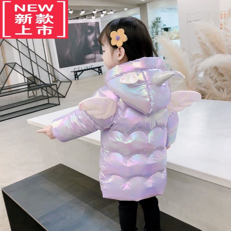 可莉允女童独角兽羽绒棉衣冬季2022加厚儿童炫彩外套女宝宝免洗翅膀棉服图片