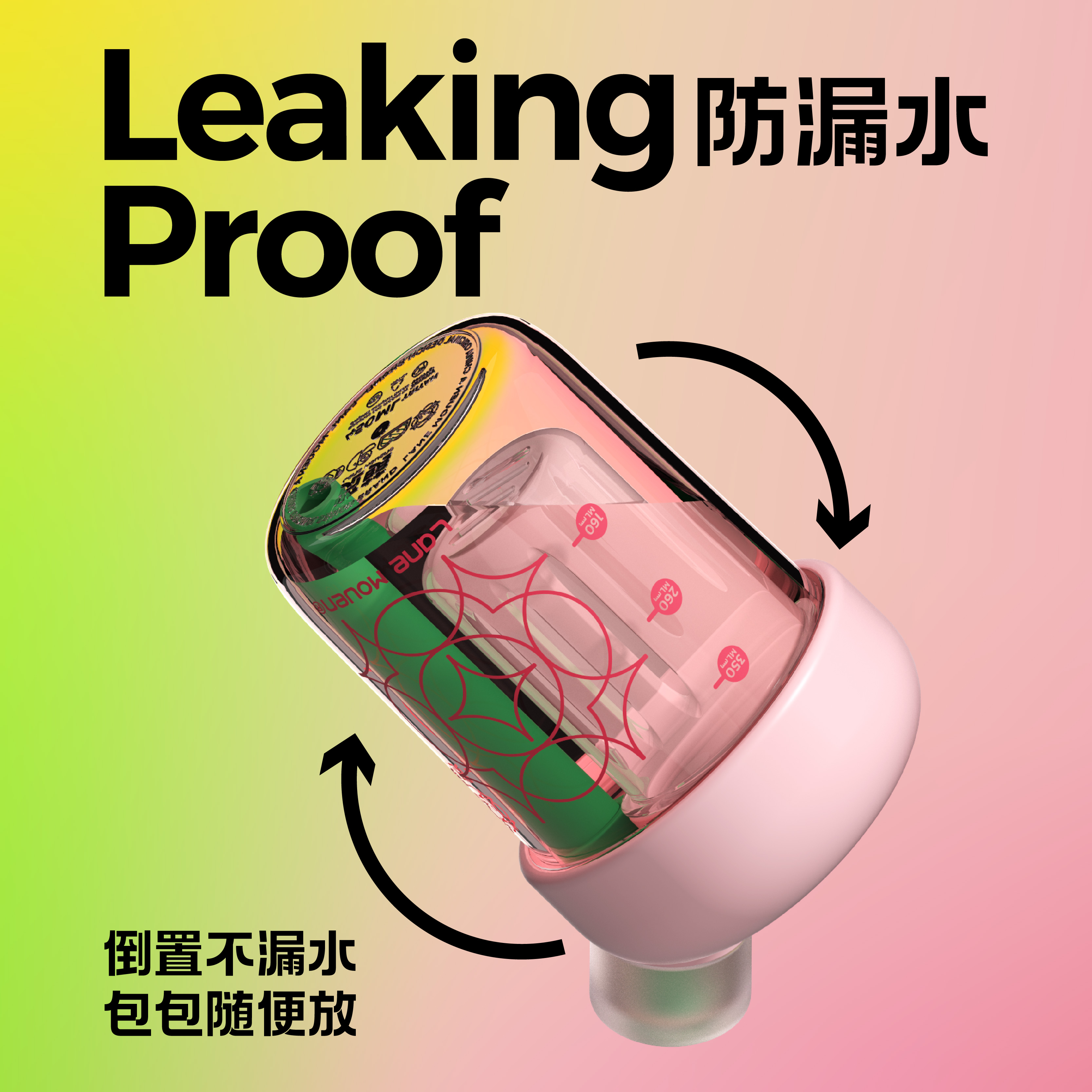 览萌LaneMouen随行吸管杯+提手+肩带大容量黄色高颜值女生便携带奇趣杯高清大图