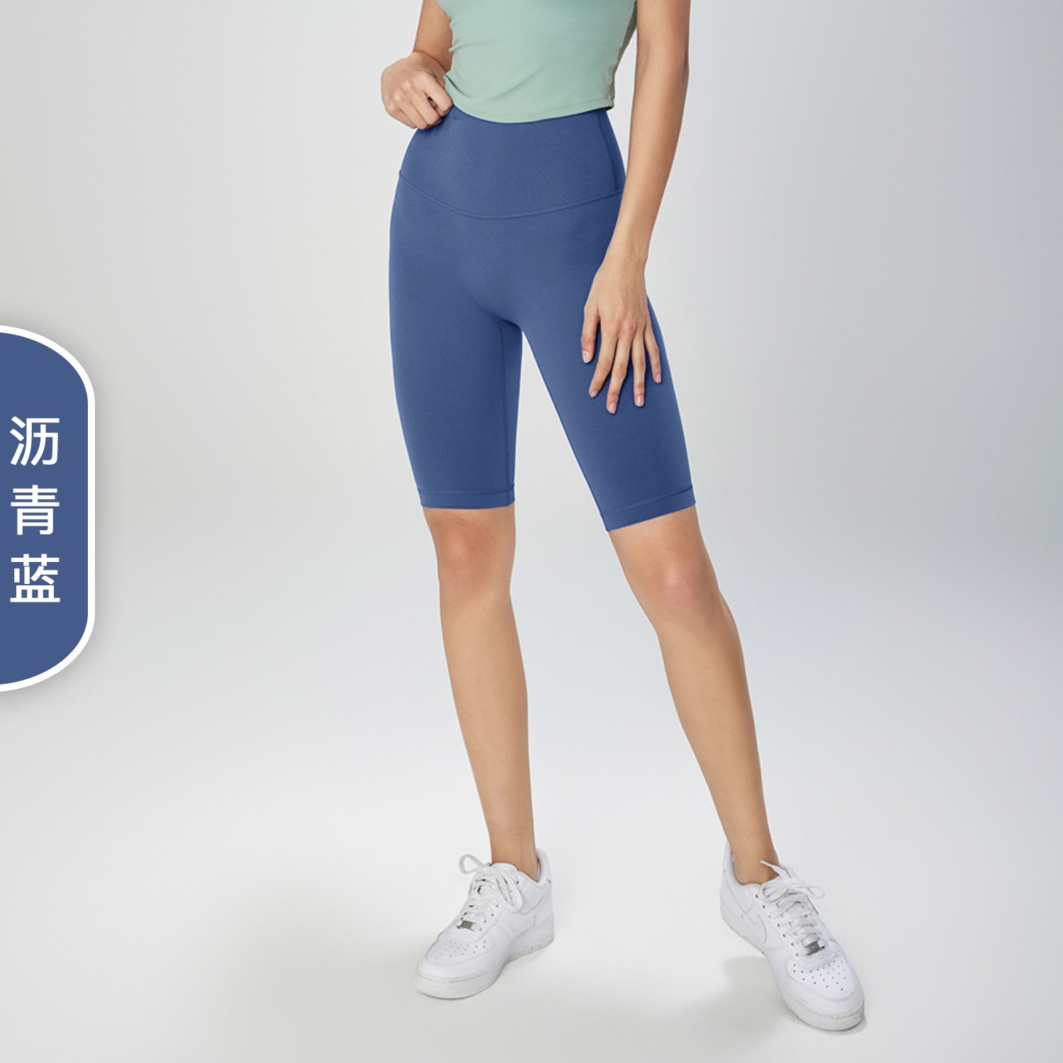 米奇喵裸感五分瑜伽裤女夏无T紧身瑜伽服高腰提臀健身瑜伽短裤沥青蓝Bitumen blue(新色)S-XL高清大图