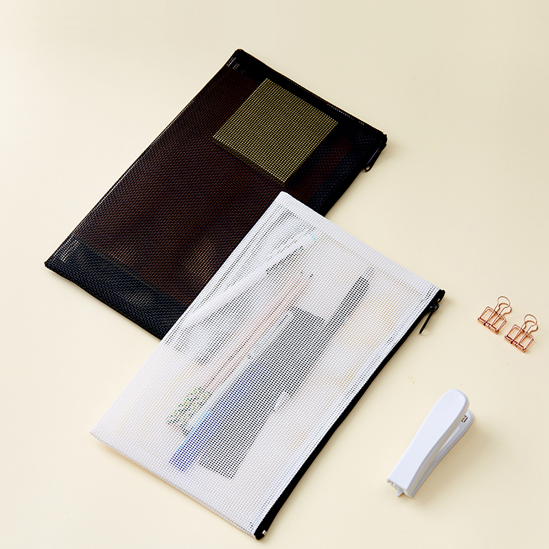 苏宁极物PP透视网拉链袋 网格收纳袋文件袋 学习办公用品票据杂物收纳袋 学生文具收纳袋1个黑色