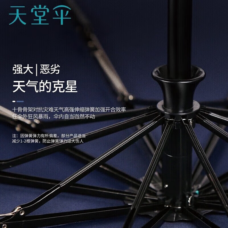 天堂伞伞碰击黑胶三折自动自开自收伞晴雨伞两用 藏青色38057EWHM高清大图