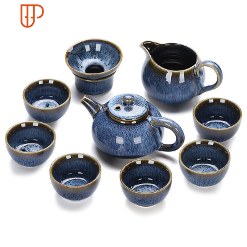 窑变陶瓷茶壶茶杯茶具套装办公家用带把手过滤建花茶杯