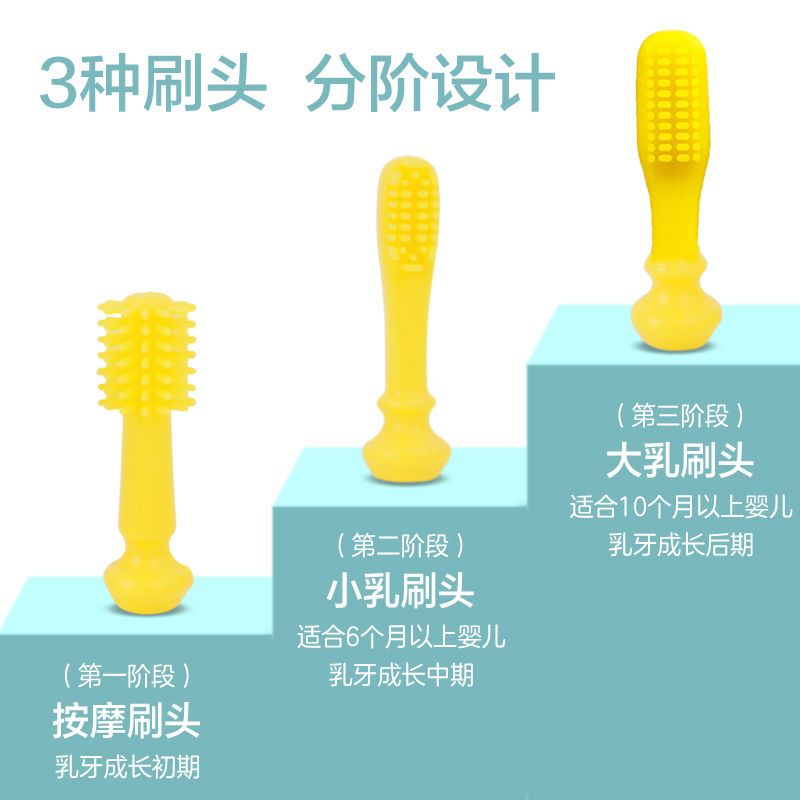 婴儿牙刷儿童硅胶训练宝宝0-1-2-3岁婴幼儿乳牙口腔360度清洁牙刷 黄色小鸭(牙刷)