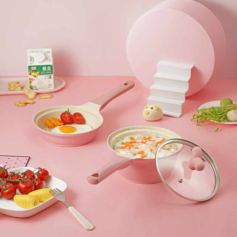 爱仕达(ASD) 套装锅 PL02S2WG-P 哆可滋·辅食套装锅 不粘锅煎锅奶锅两件套送锅铲 明火专用