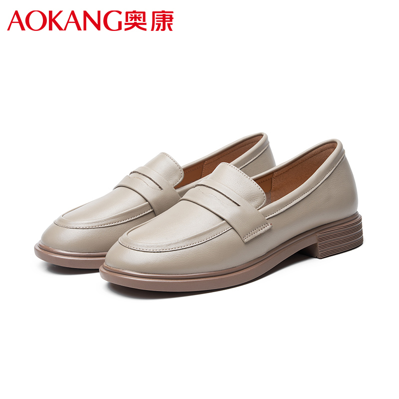 奥康女士单鞋春夏季新款乐福鞋英伦风休闲皮鞋低帮软底通勤皮鞋女