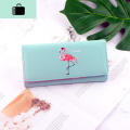 钱包女长款2019简约时尚小清新学生ins卡通可爱多功能皮夹手机包NEWLAKE 火烈鸟薄荷绿
