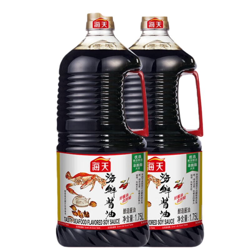 海天 海鲜酱油1.75L*2瓶 家用大桶装海鲜点蘸厨房炒菜蒸炖凉拌提鲜烹饪调味料 KJDF-20250113-0001