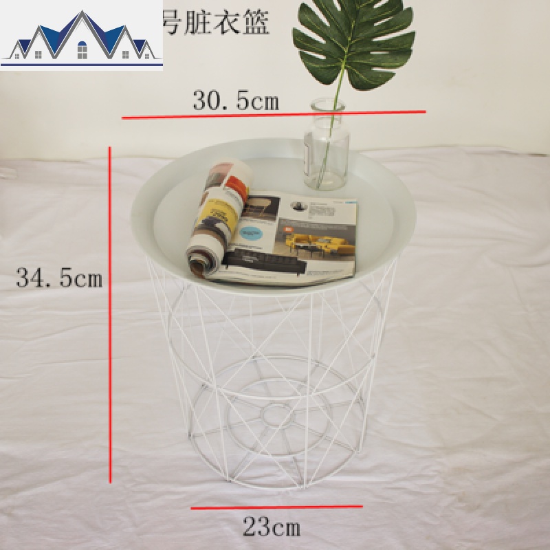 脏衣篮客厅卧室家用沙发边几ins北欧铁艺洗娄零食儿童玩具收纳筐 三维工匠收纳篮 白盖白框小号脏衣蓝