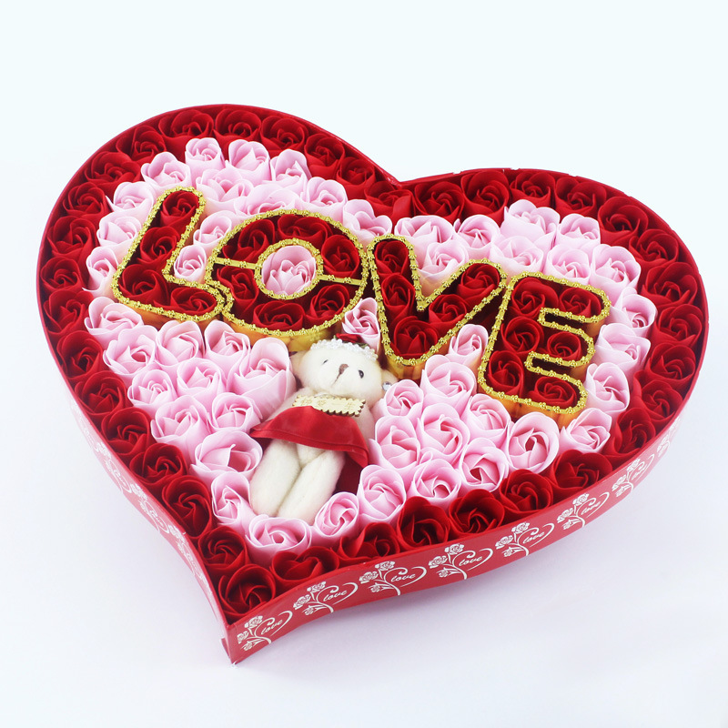 香皂玫瑰花小熊心形礼盒 七夕情人节圣诞节创意礼品类浪漫节日礼品 送