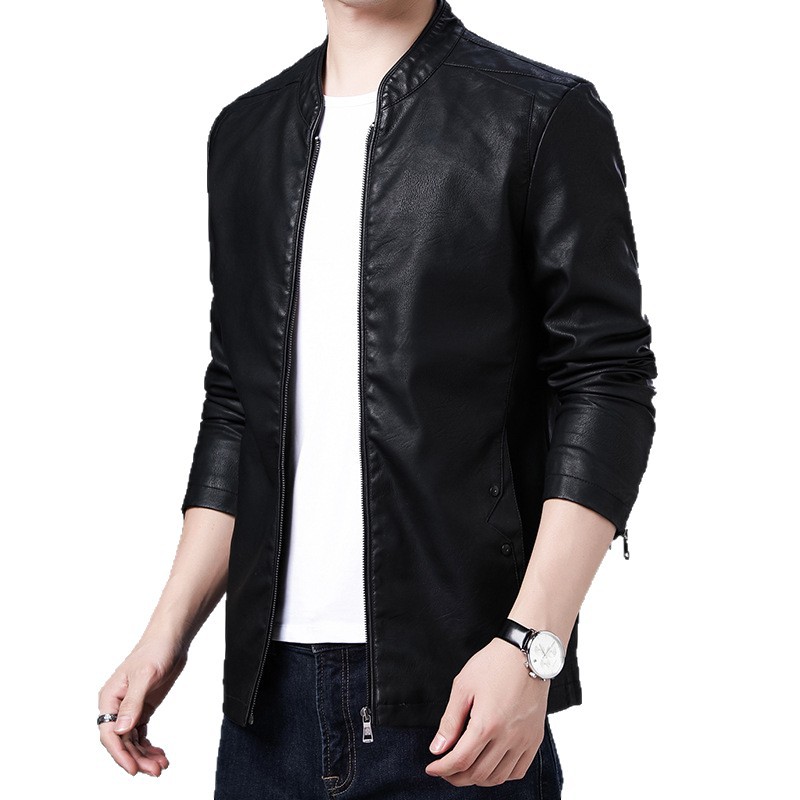 啄木鸟皮衣新款2025男士春秋立领加绒皮夹克百搭外套休闲上衣高清大图