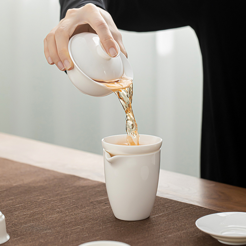 苏氏陶瓷(SUSHI CERAMICS)羊脂玉白瓷功夫茶具套装德化中国白三才盖碗泡茶壶茶洗大套礼盒装