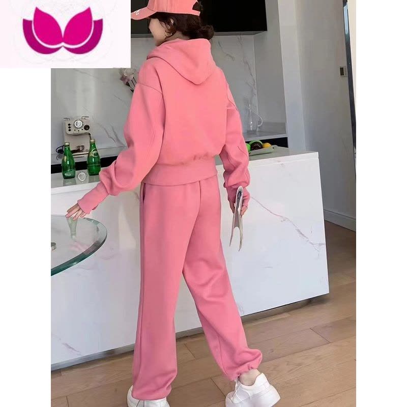 七斓时尚运动套装女欧洲站2023春季新款宽松连帽上衣休闲阔腿裤套图片