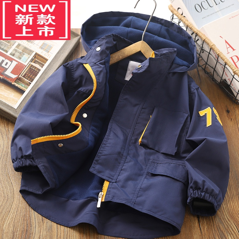 可莉允男童连帽加绒外套秋冬中大儿童冲锋衣防风保暖棉服夹克衫夹棉上衣