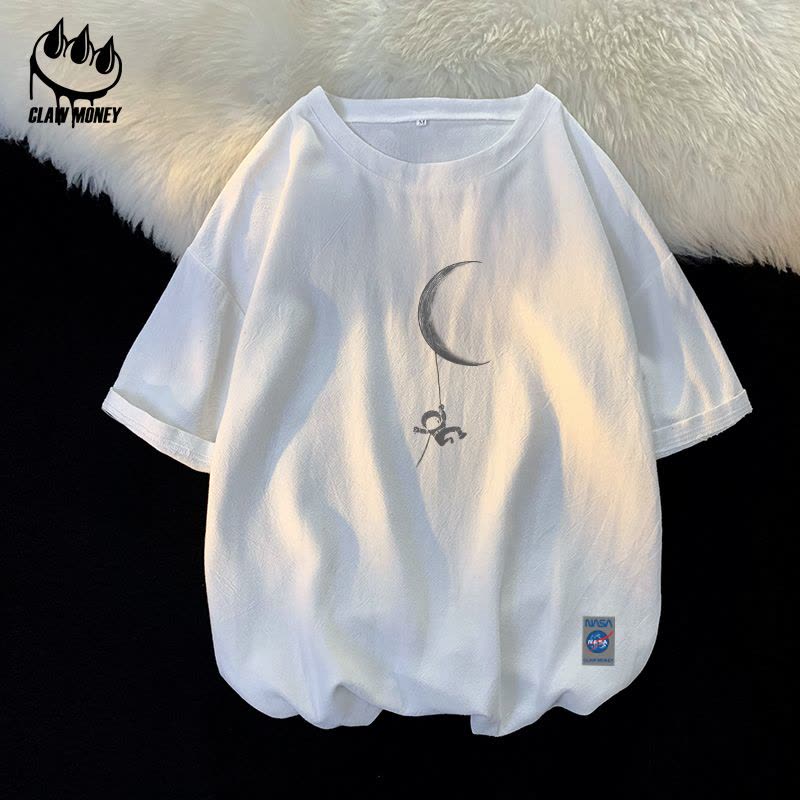 Claw money圆领棉麻短袖T恤男夏季休闲五分袖青少年百搭亚麻半袖图片