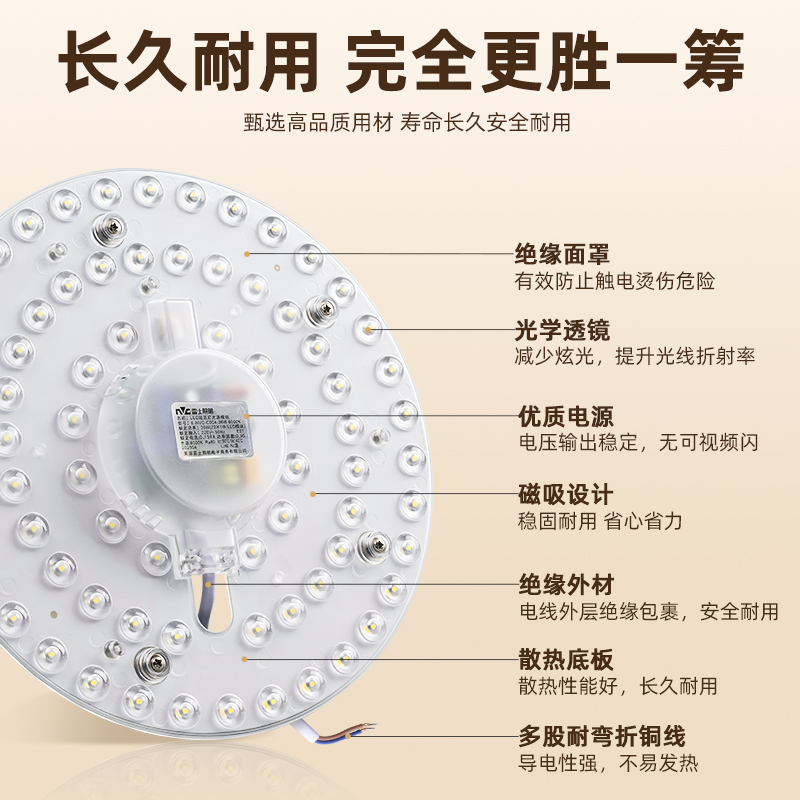 雷士照明LED灯盘高色显大瓦数替换光源模组家用吸顶灯阳台灯替换灯芯灯板高清大图