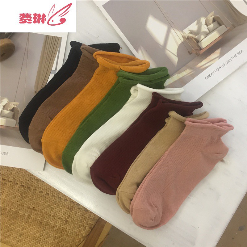 5双装卷边短袜女可爱薄款浅口韩版日系夏 ins超火的袜子女ulzzang