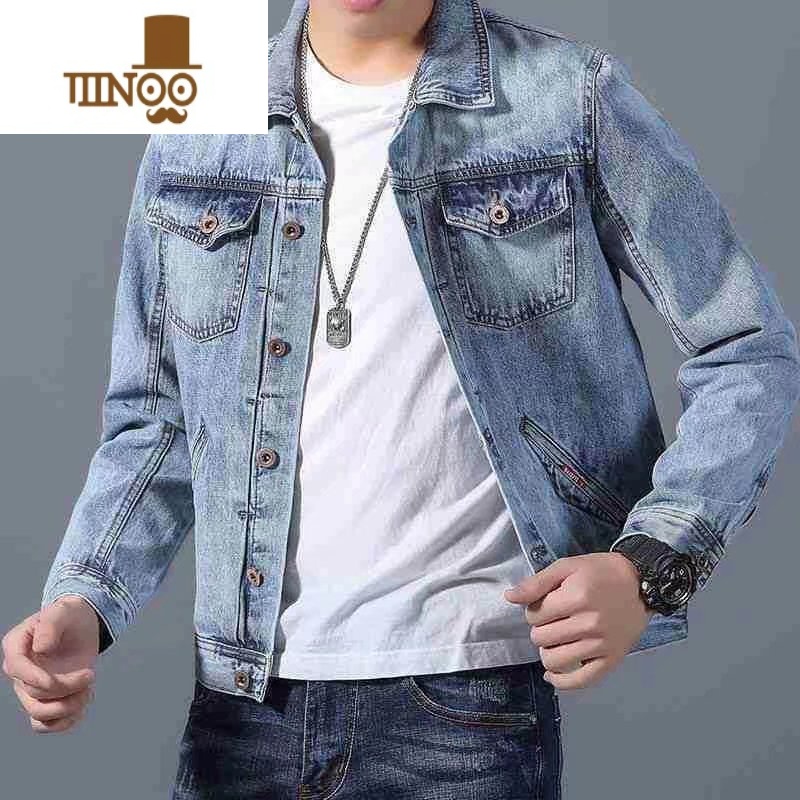 YANXU牛仔夹克男斜插口袋韩版潮流休闲男装高端网红上衣潮牌外套高清大图