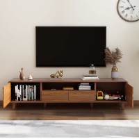 胡桃色电视柜实木框架组合可定制收纳储物新中式小户型客厅落地