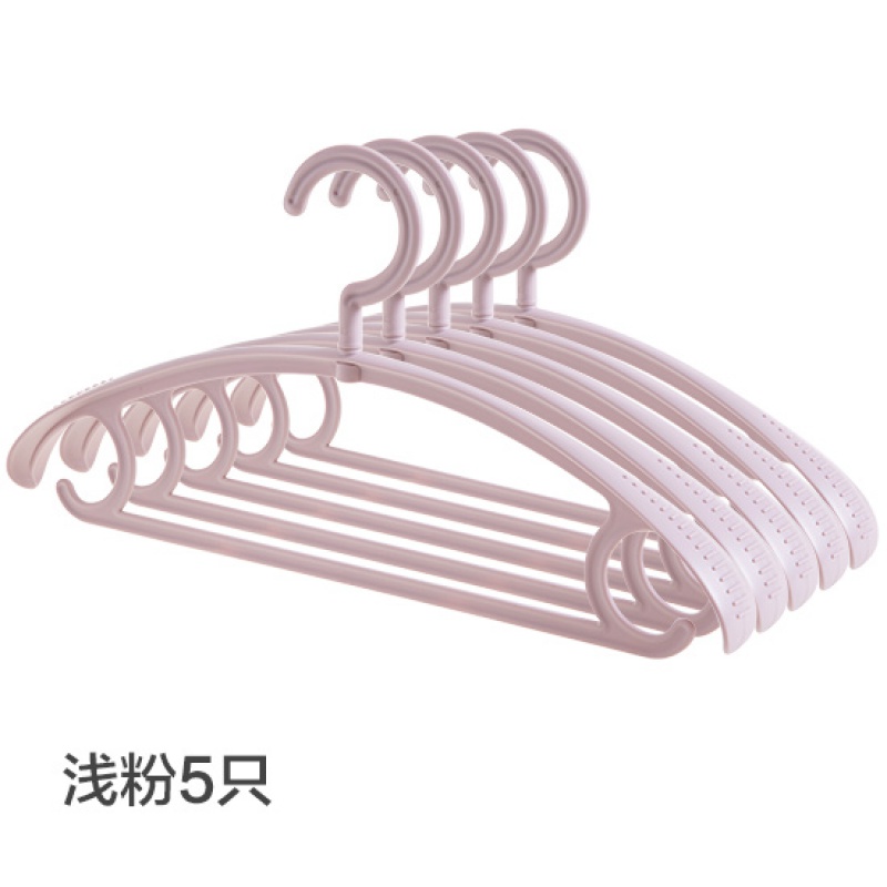 宽肩衣架家用防滑晾衣架塑料无痕晾衣架衣撑挂衣架衣架子衣架三维工匠_431 浅粉5个