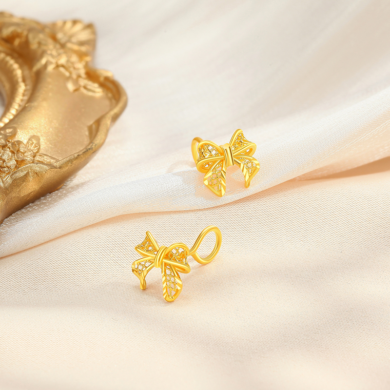 潮宏基御金丝少女蝴蝶结黄金耳钉足金5g高光金花丝礼物婚庆计价工费