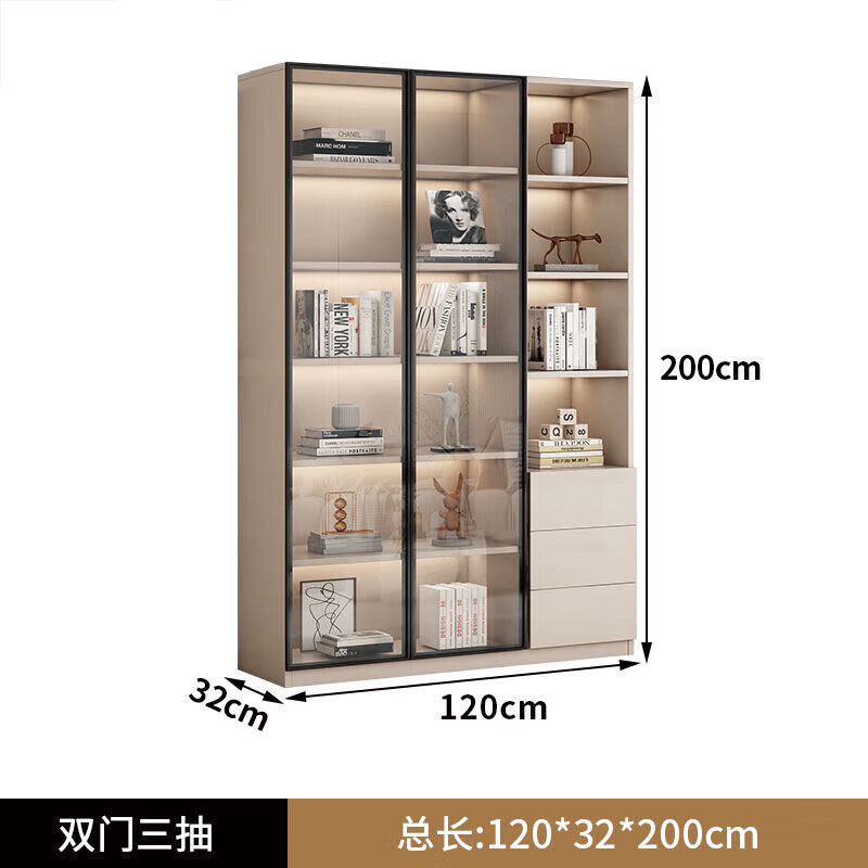麦格尚 展示柜MGSZSG092301组合玻璃门落地靠墙书柜客厅收纳储物办公 120*32CM两门三抽