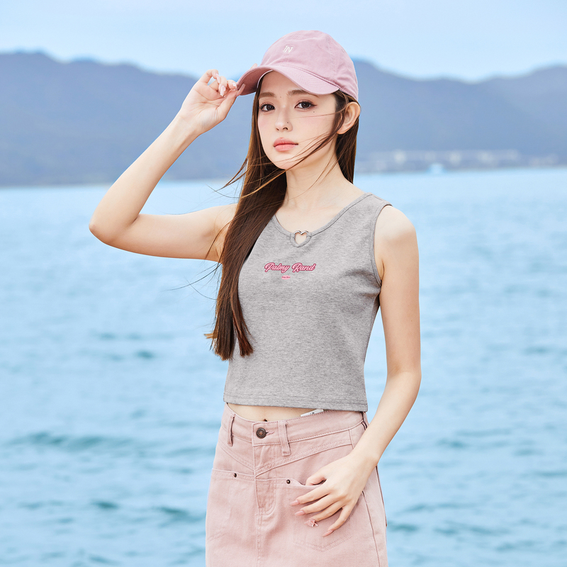 唐狮2024夏季新款女背心外穿设计感短款别致内搭显瘦修身针织上衣_1086 M 浅麻灰