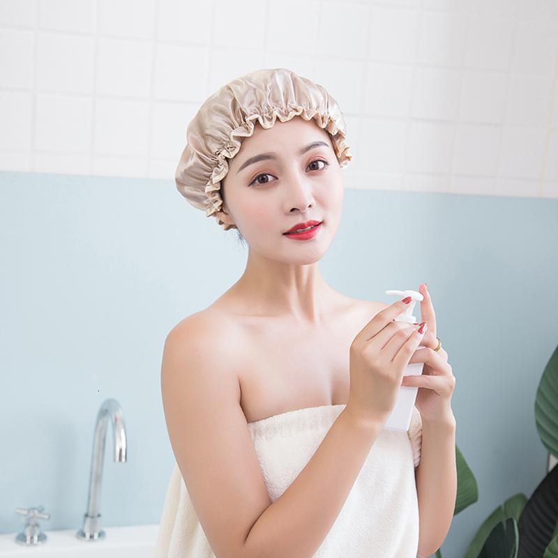 双层女加厚成人洗澡淋浴头套家用厨房防油烟帽洗头沐浴帽 三维工匠 香槟色-2个装高清大图