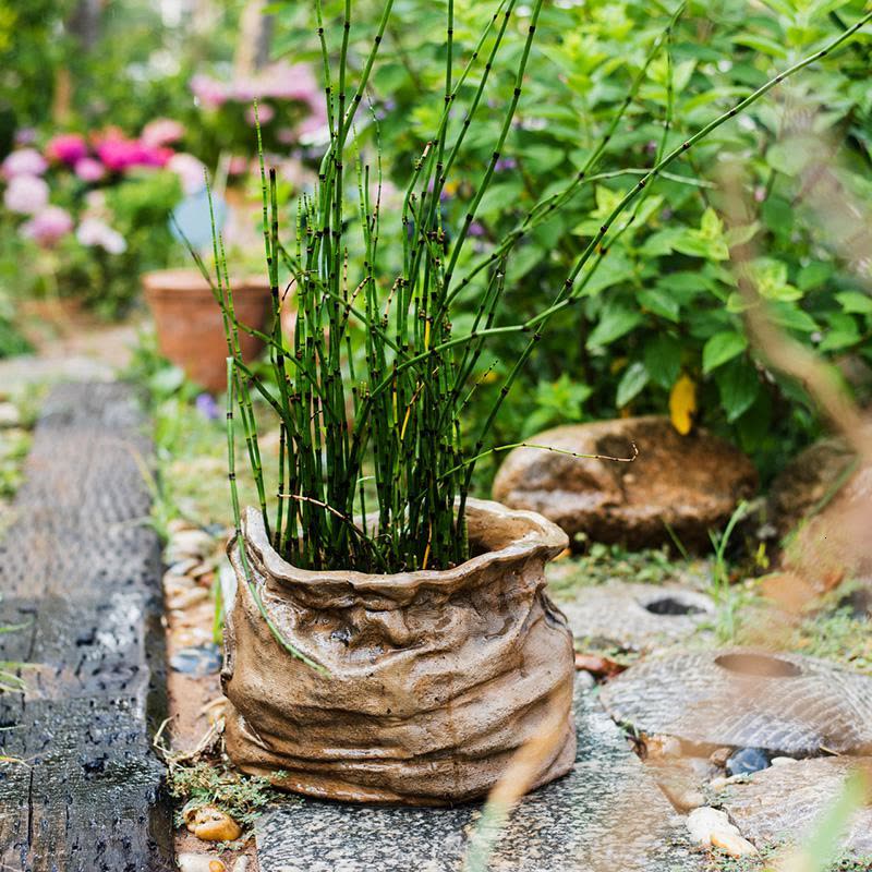 美帮汇水泥麻布口袋花盆花篮花器种植绿植北欧INS创意花园装饰 水泥造型布袋花器(小)底部有孔 大图片