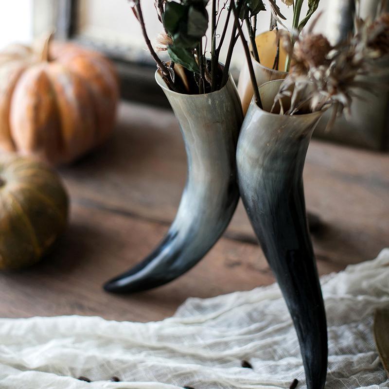 印度牛角花插花樽花器装饰摆件复古摩登 原生牛角花瓶