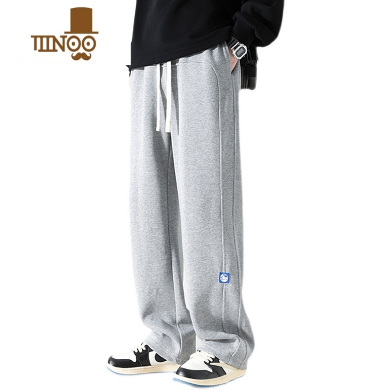 YANXU灰色卫裤男直筒宽松裤子青少年美式休闲高街运动裤高清大图