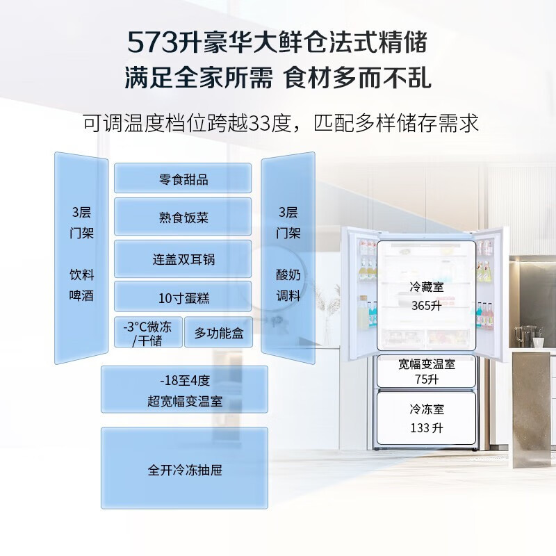 松下(Panasonic)573升法式多门 超薄嵌入式冰箱四开门 大容量 一级能效 磨砂白色NR-EW57TMA-W