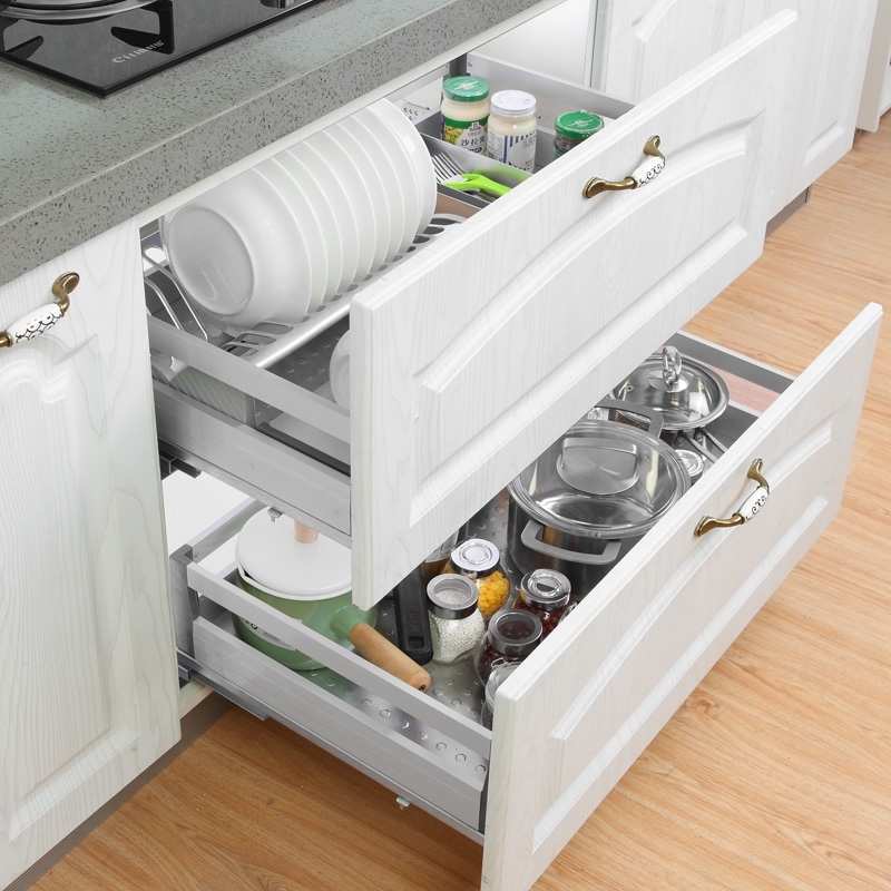 闪电客拉篮橱柜铝合金太空铝厨房橱柜碗篮厨柜拉蓝阻尼碗碟篮架抽屉式