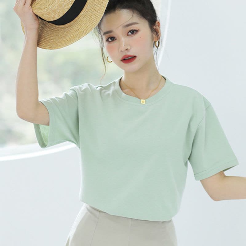 樵JIAO马卡龙棉T恤女新款圆领短袖t恤外穿宽松百搭0205-WJ-9621图片