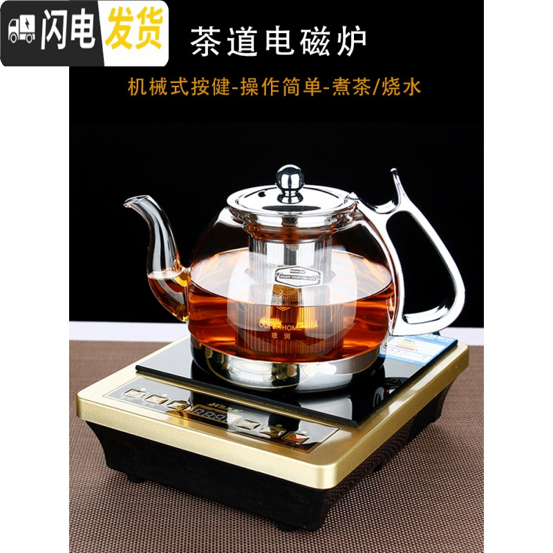 三维工匠电陶炉耐热玻璃壶 电磁炉专用煮茶壶 不锈钢过滤茶具烧水壶套装 05款800单壶玻璃双内胆