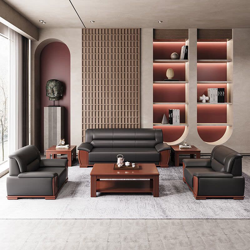 中伟(ZHONGWEI)办公室沙发会客接待沙发组合牛皮3+1+1图片