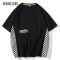 WOOG2005 短袖T恤男拼接棋盘格运动情侣上衣字母印花潮流简约男装