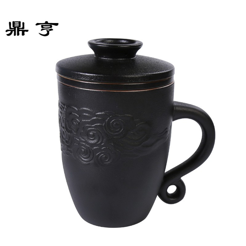 鼎亨办公杯带盖过滤陶瓷马克杯日式杯子内胆泡茶杯订制DIY刻字LOG