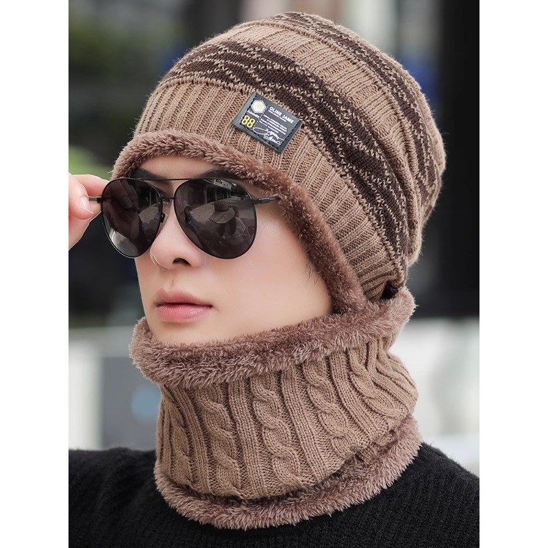 啄木鸟帽子男新款秋冬季加绒加厚毛线帽户外保暖护耳针织围脖套鸟高清大图
