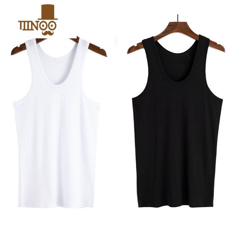 YANXU背心男夏季莫代尔薄款棉紧身运动健身坎肩无袖白色内穿打底汗衫心 XL/175 白+黑