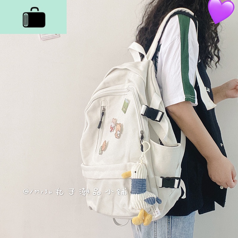 帆布双肩包2020新款大容量旅行背包日系百搭INS书包女韩版高中潮NEWLAKE高清大图