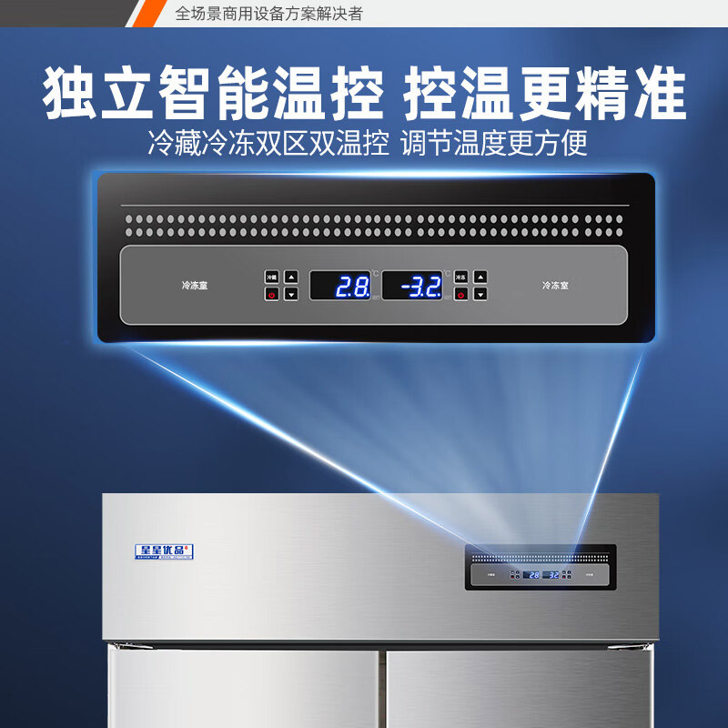 星星优品 1390升六门全冷冻厨房冰箱 立式单温冷冻冷柜 单温商用冰箱不锈钢冷冻保鲜柜 全铜管制冷 BD-1490TA