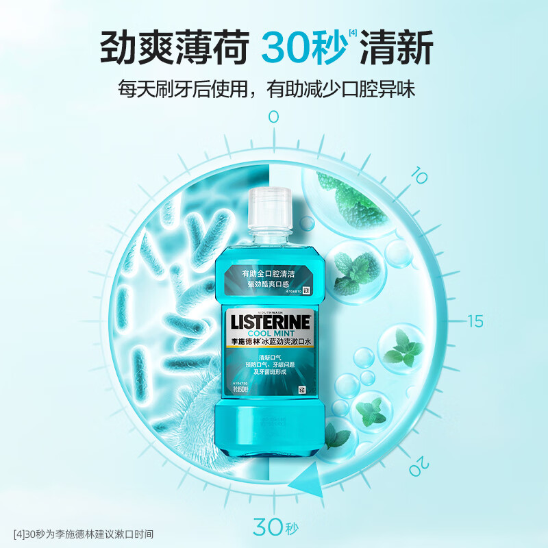 李施德林 (Listerine) 漱口水冰蓝劲爽口味清新口气深层清洁 500mL*4支装高清大图