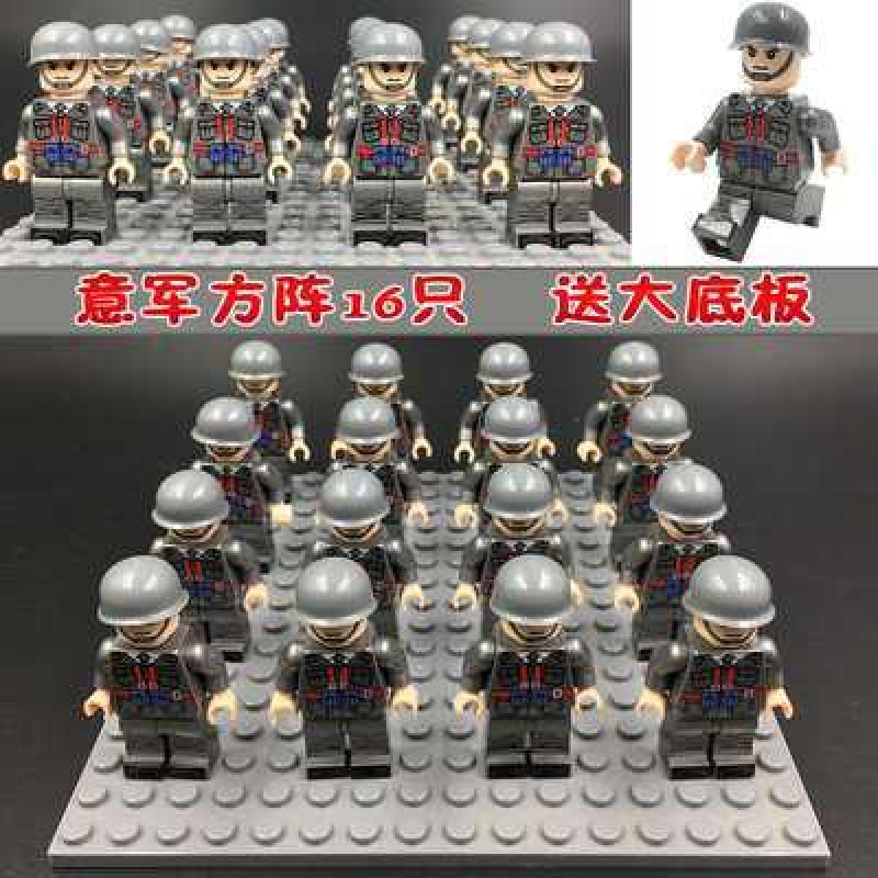 拼装二战军事积木城市系列人偶陆军防暴警察新年人仔男孩玩具 美军方阵(16人)高清大图