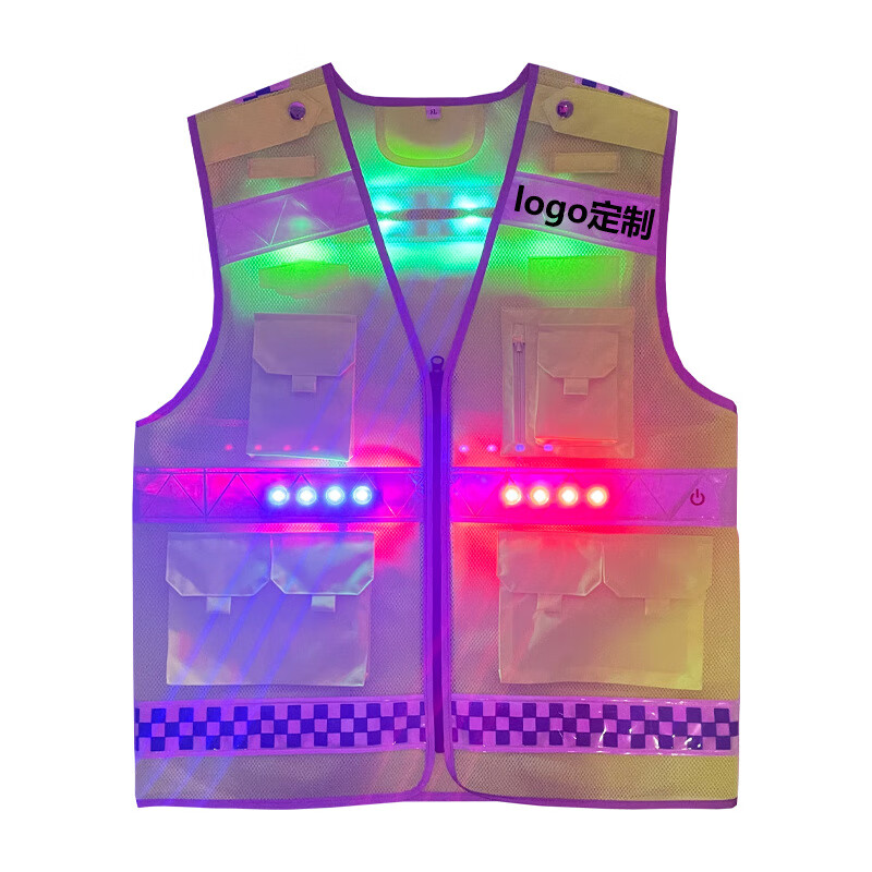 谋福 LED发光马甲 户外交通巡逻执勤警示反光背心 [3XL(185码)]高清大图