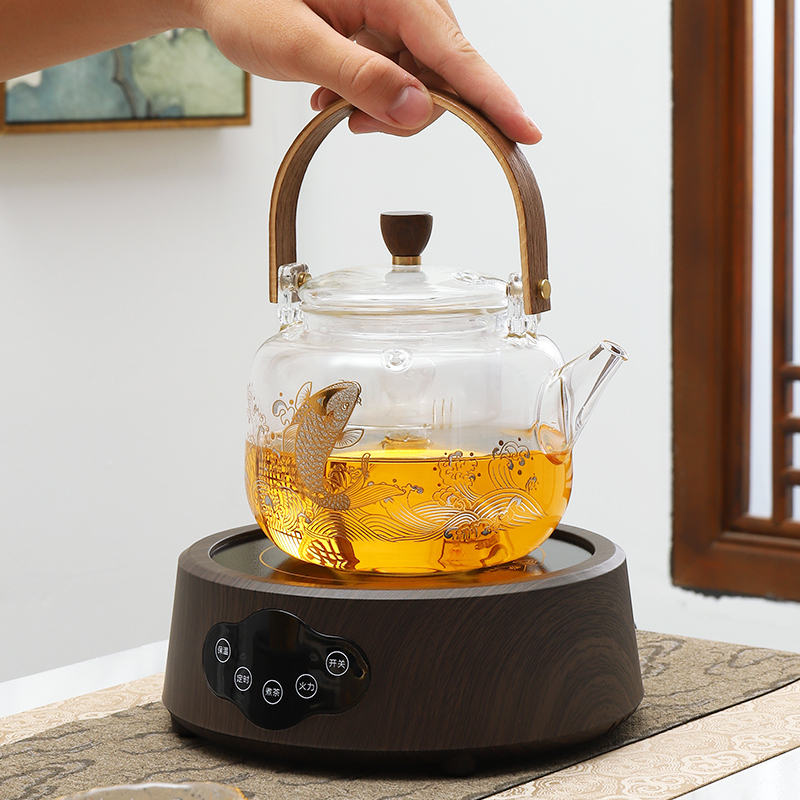 乐么电陶炉新款煮茶器家用多功能迷你小型电磁炉电热烧水煮茶炉[绿色单炉+H款高硼玻璃壶1000ML]
