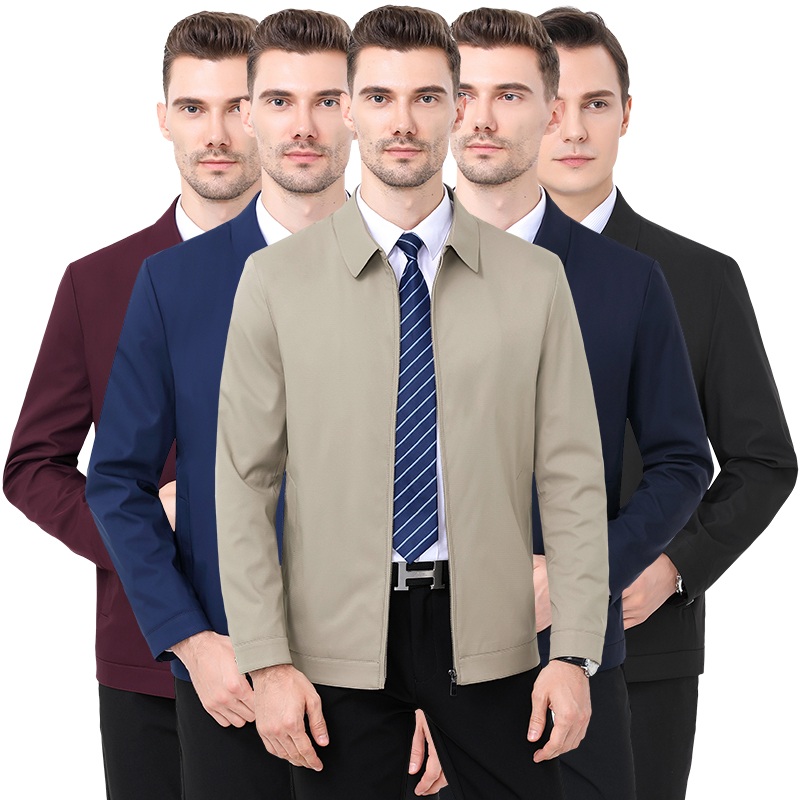 桑蚕丝夹克男装2026春秋装男士新款领导干部上班商务休闲夹克男中年翻领簿款真丝面料商务茄克短款外套男士上衣外套男高清大图