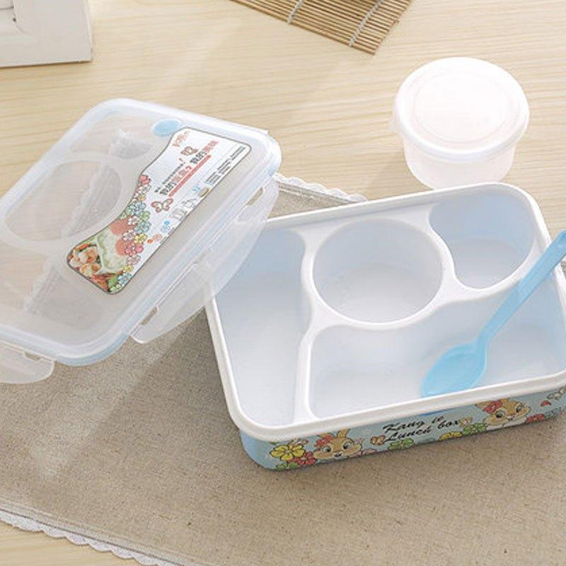 简约1层塑料纯色便当盒微波饭盒四格配汤碗日式多分格密封学生餐盒寿司盒糖果色生活日用家居器皿便当盒饭盒